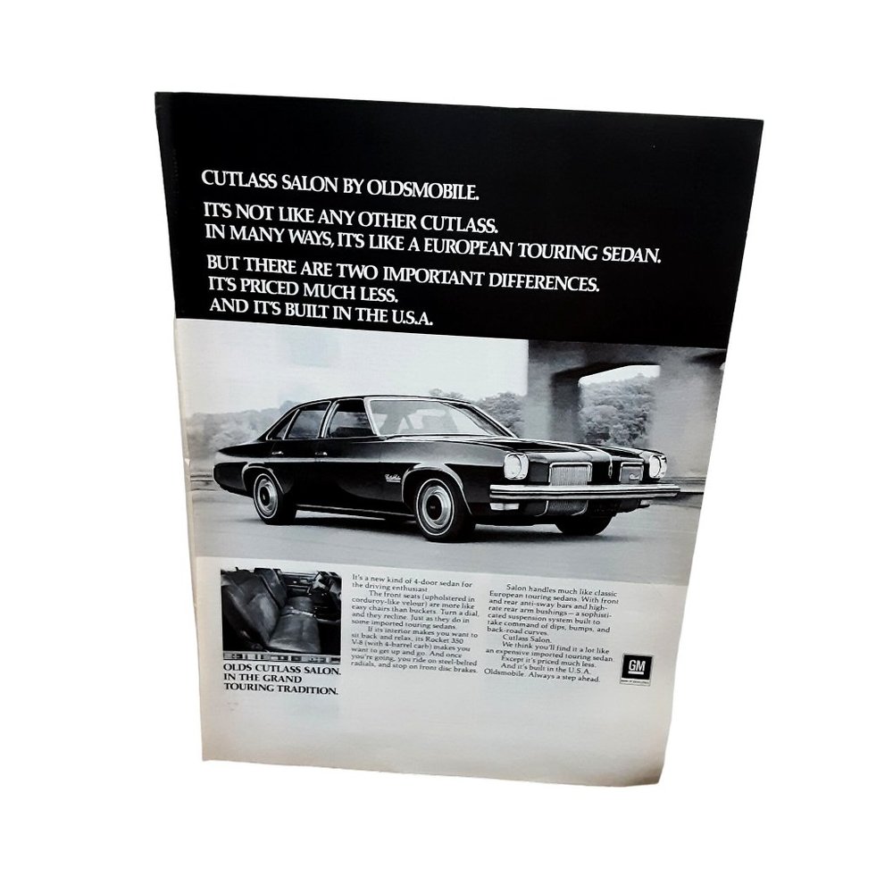 1972 Oldsmobile Cutlass Salon Car Vintage Print Ad 70s